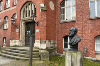 The statue of Rudolf Virchow, the founder of our institute, in front of our historical building.